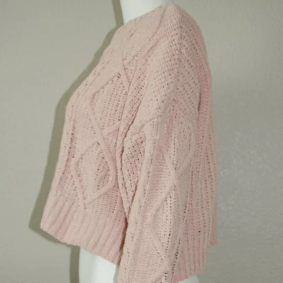 Arizona Jean Co, Women Size M, Cable Knit Crew Neck Crop Top Sweater, Dusty Pink - Picture 5 of 8